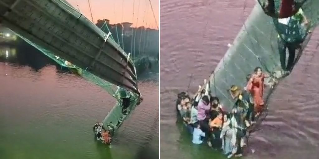 Suspension Bridge Packed With Crowds Collapses In India At Least