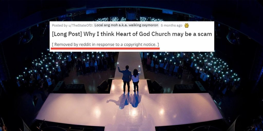 Heart Of God Church Reddit Post Removed Due To 'Copyright Issues'
