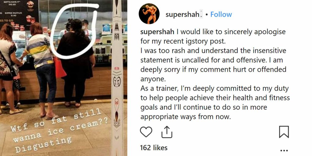 S'porean Bodybuilder Who Shamed Woman For Eating Ice Cream Apologises ...