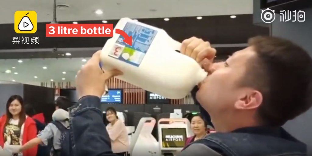 Chinese Tourist Performs Water Parade With 2.5ℓ Of Milk To Get Past