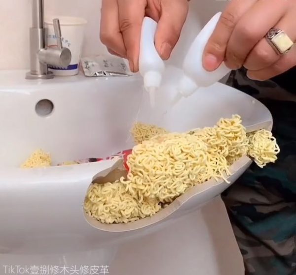 Guy Uses Instant Noodles To Fix Sink, Table & Car Bumper In A Budget