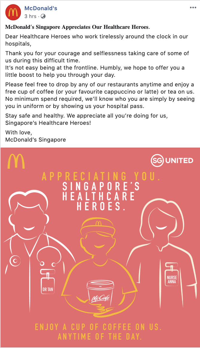 McDonald’s S’pore Gives Healthcare Workers Free Coffee Or Tea To Thank