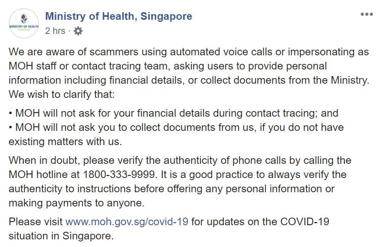 MOH scammers warning