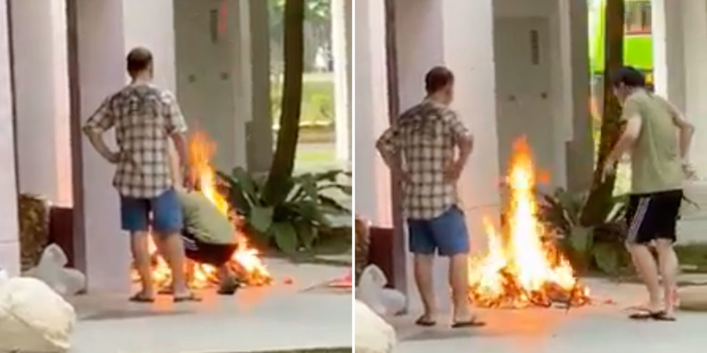 Joss Paper Fire On Ground Next To Sengkang Block Turns Massive, SCDF Urges Public To Use Containers