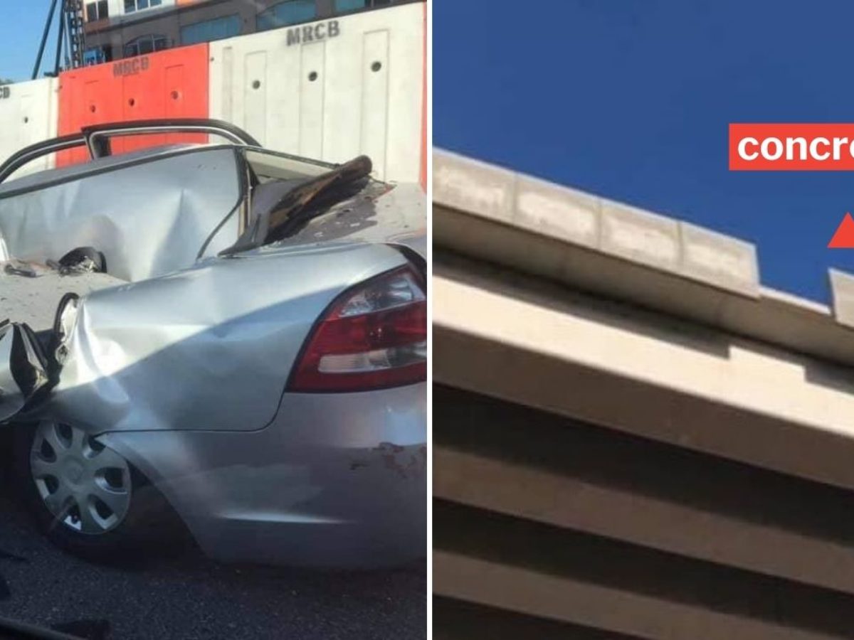 Concrete Slab Falls Directly On Car In Kl Female Driver Escapes With Injured Hand