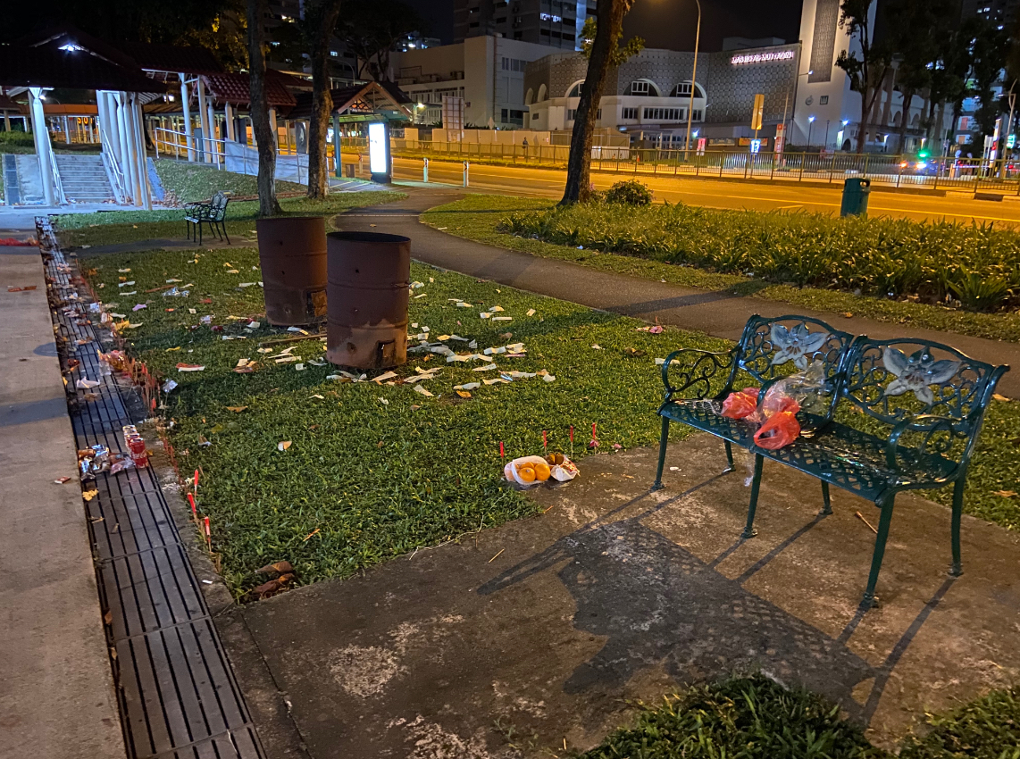 Plastic bags on benches