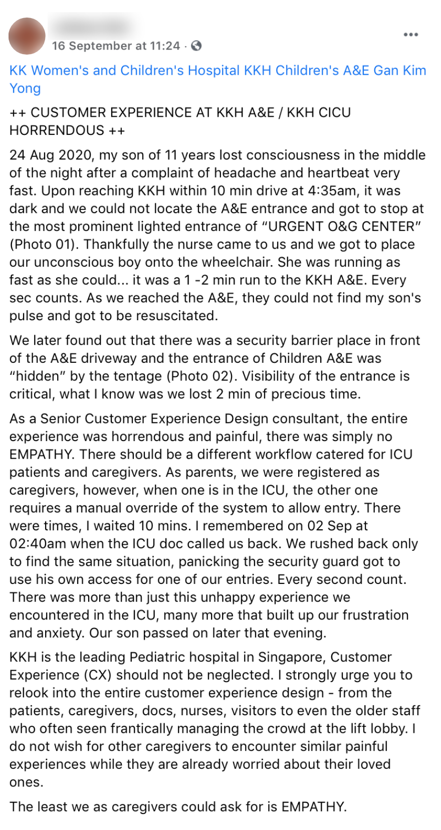 Original post about obscured A&E entrance