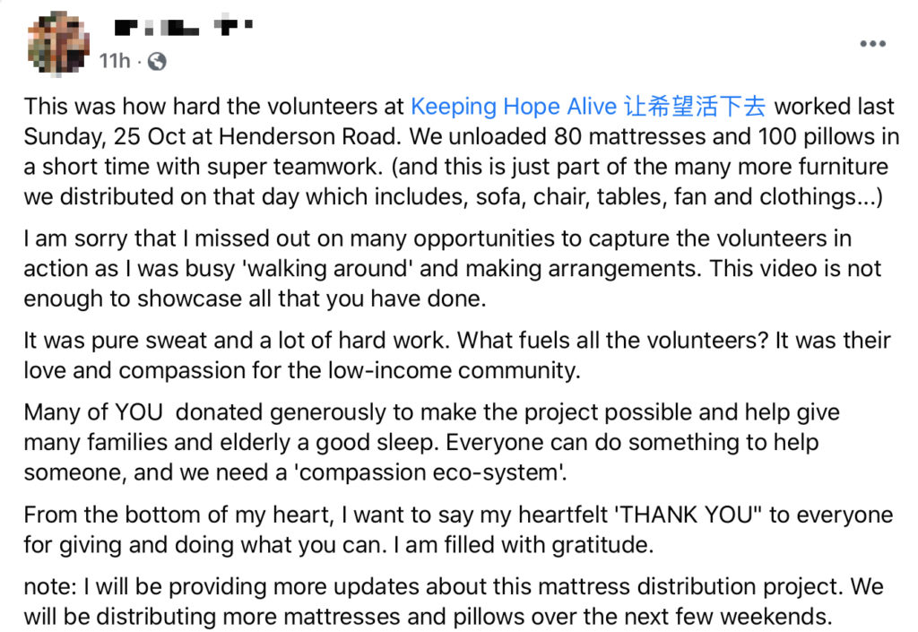 Charity Gives Mattresses & Pillows To Needy S’poreans Who Sleep On Cold