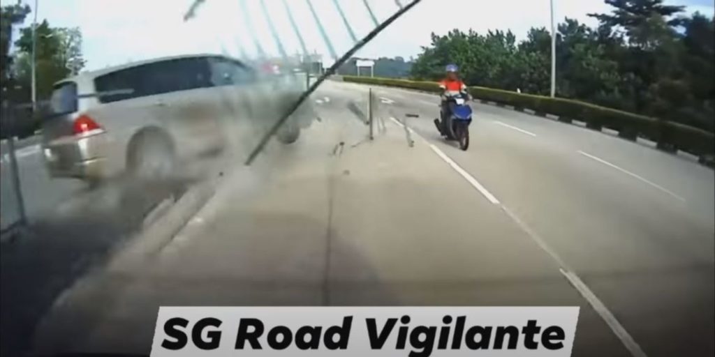 Car Rams Through Road Divider Railing On Yishun Dam, Narrowly Misses ...