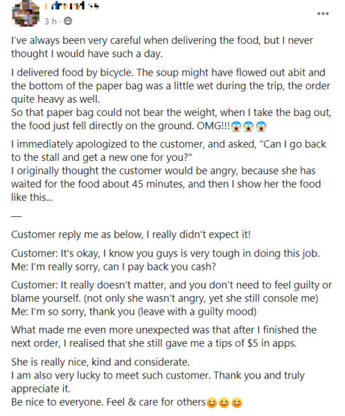 Grab Rider Spills Food But Customer Tips Him Instead, He Feels Thankful ...