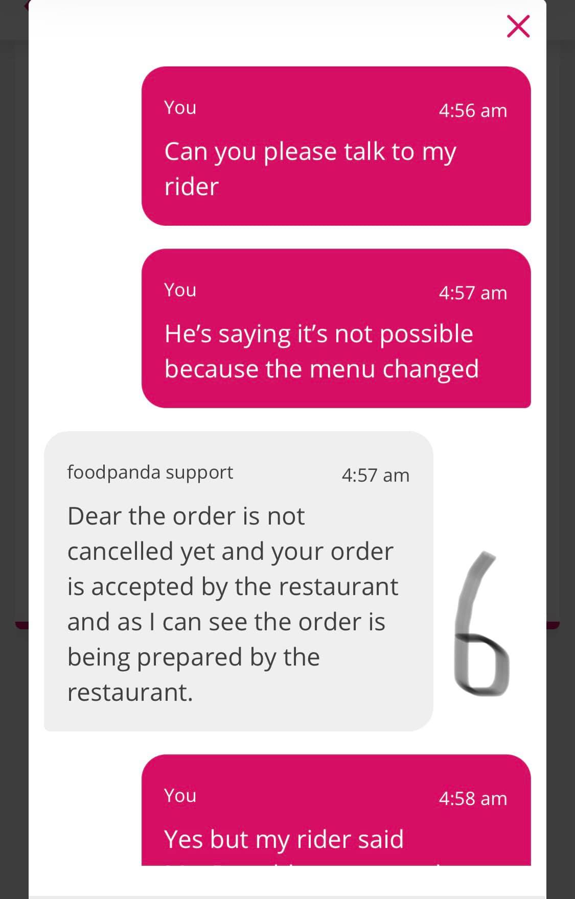 foodpanda order cancelled