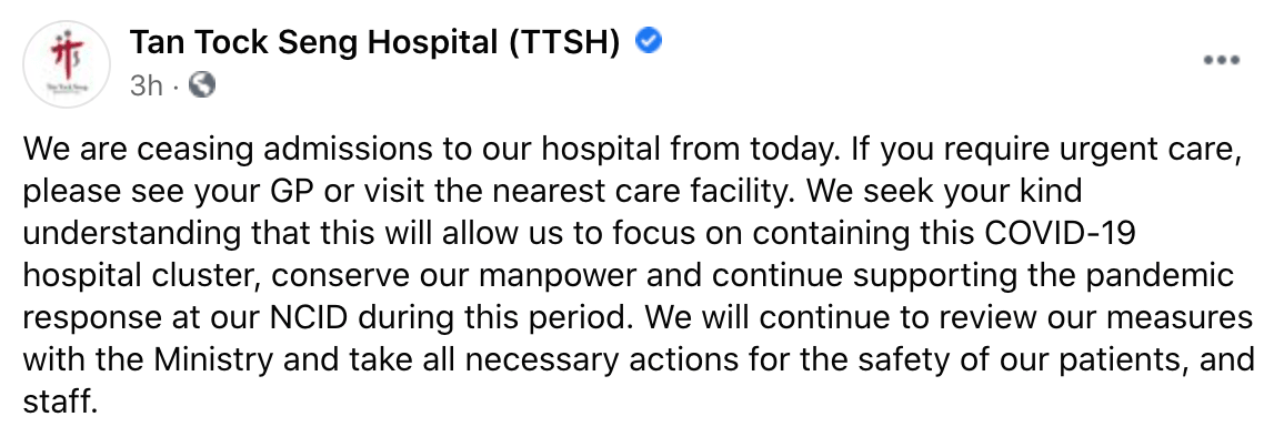 TTSH stops admitting patients