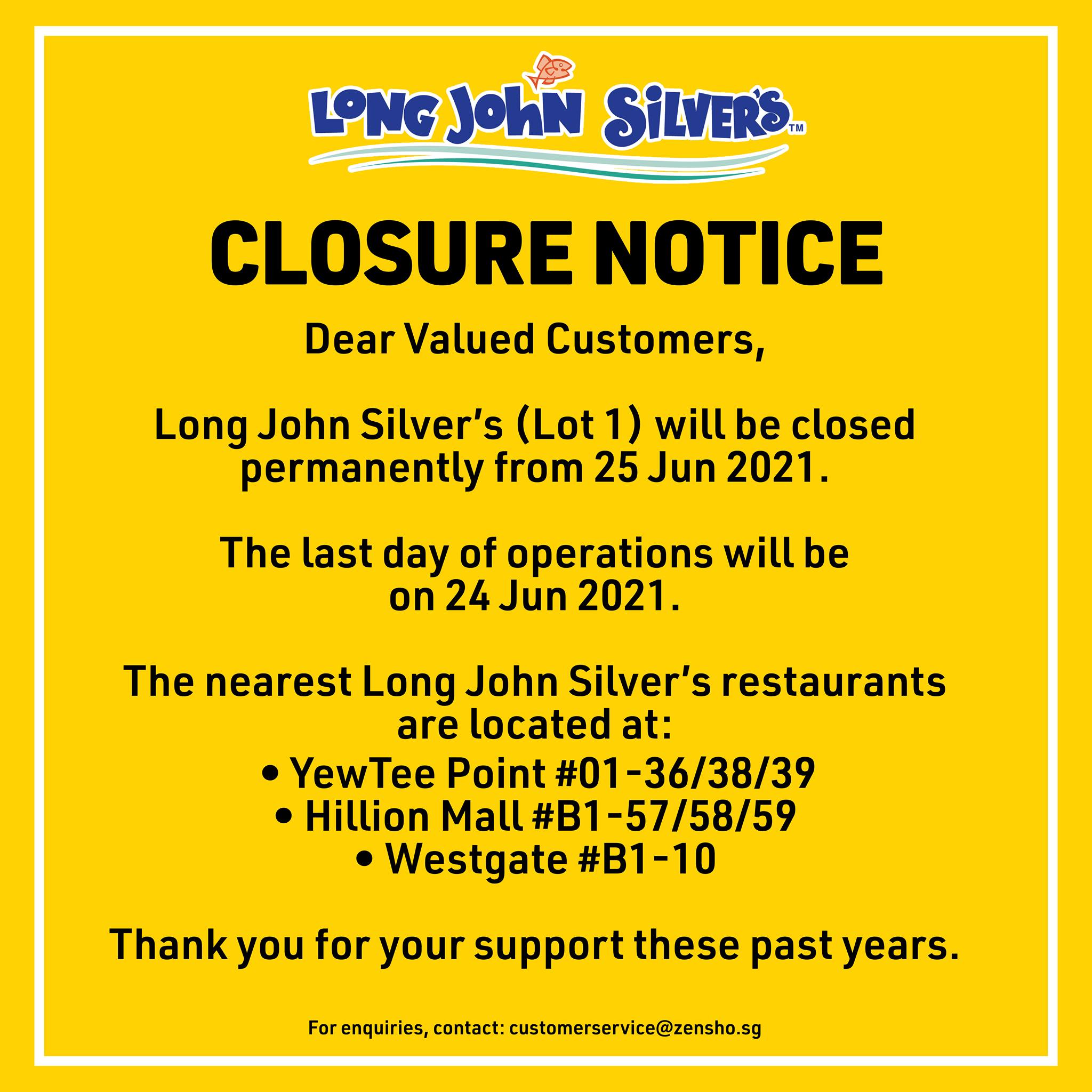 Long John Silver's Lot One Closes On 25 Jun, Has Apparently Been Around ...