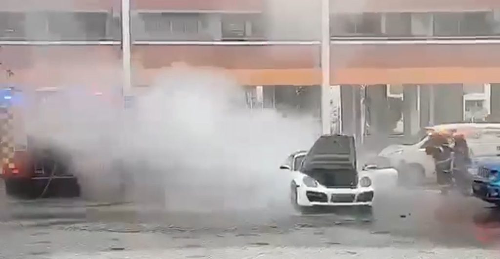 Porsche Catches Fire At Bishan HDB Carpark, SCDF Puts Out Flames Quickly