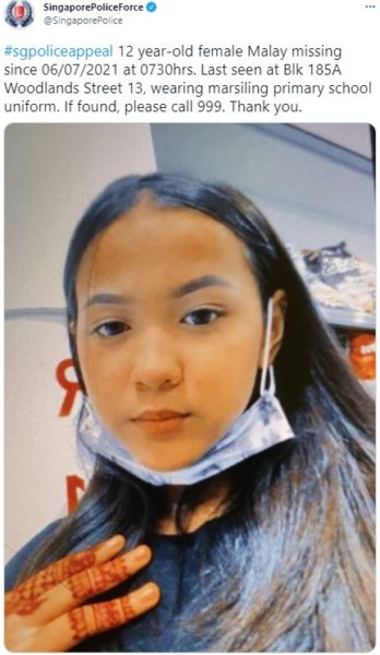 12-Year-Old Girl Missing In Woodlands Since 6 Jul, Police Appeal For ...