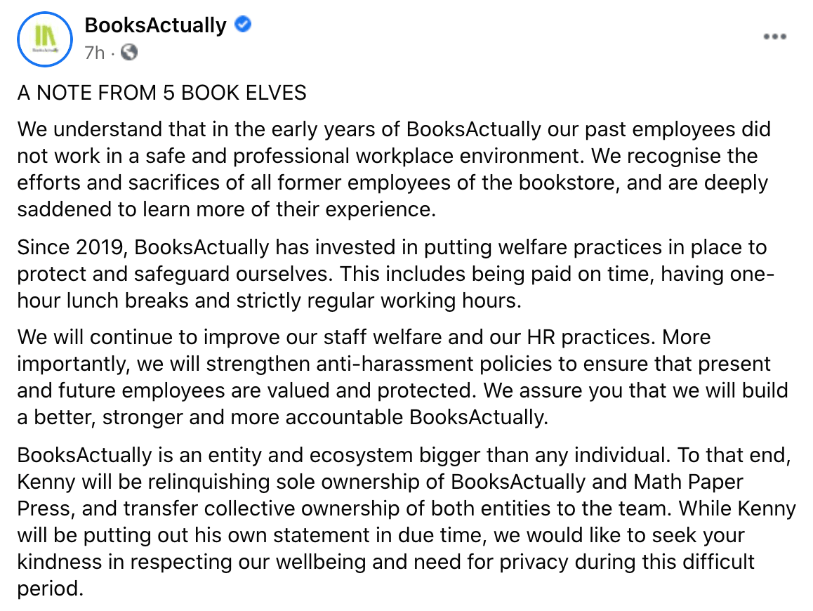 BooksActually Founder's misconduct