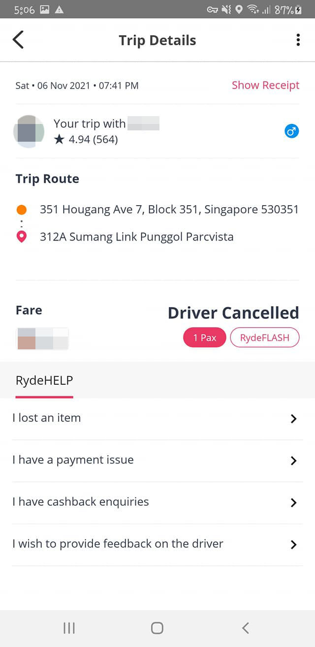 ryde passenger cancelled trip