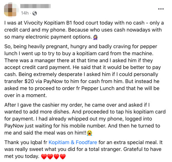 Kopitiam Manager Treats Pregnant Lady To Pepper Lunch After She Had