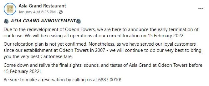 Asia grand restaurant closes