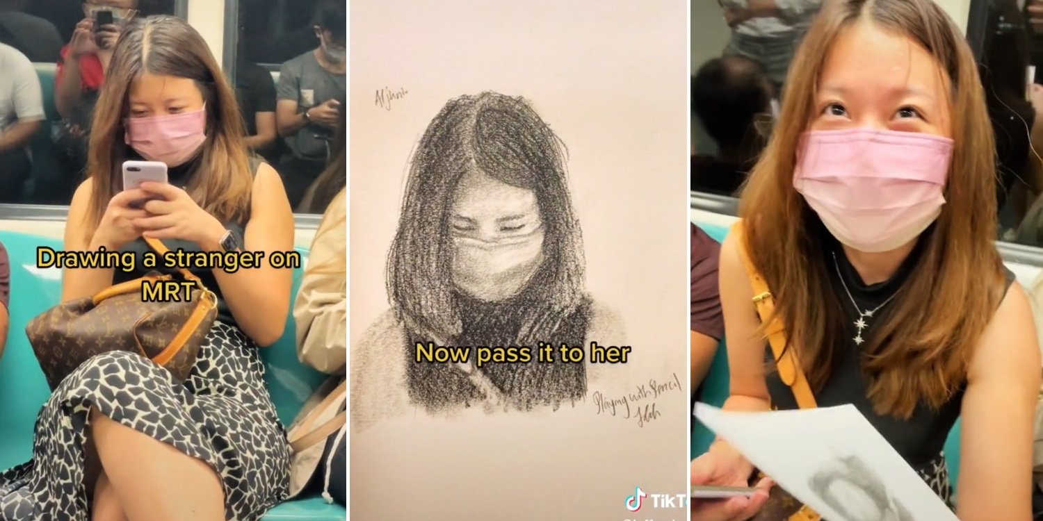 S'pore Artist Draws Strangers In MRTs & Cafés, Gifts Finished Portraits To Delighted Subjects
