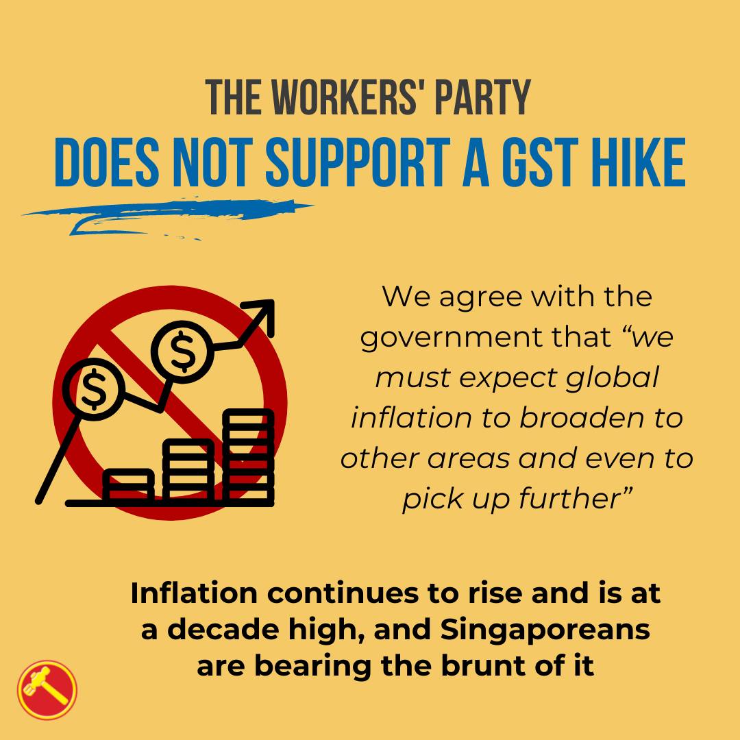 Workers’ Party Opposes GST Hike, Will Propose Alternative Measures In Parliament