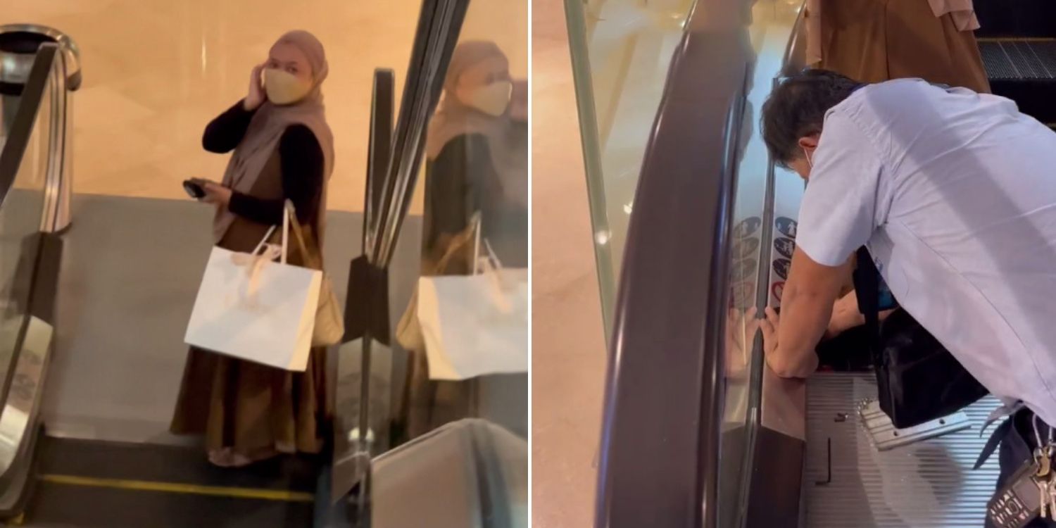 Woman's Dress Gets Caught In MBS Escalator, Escapes Unscathed With Only Dress & Pride In Tatters