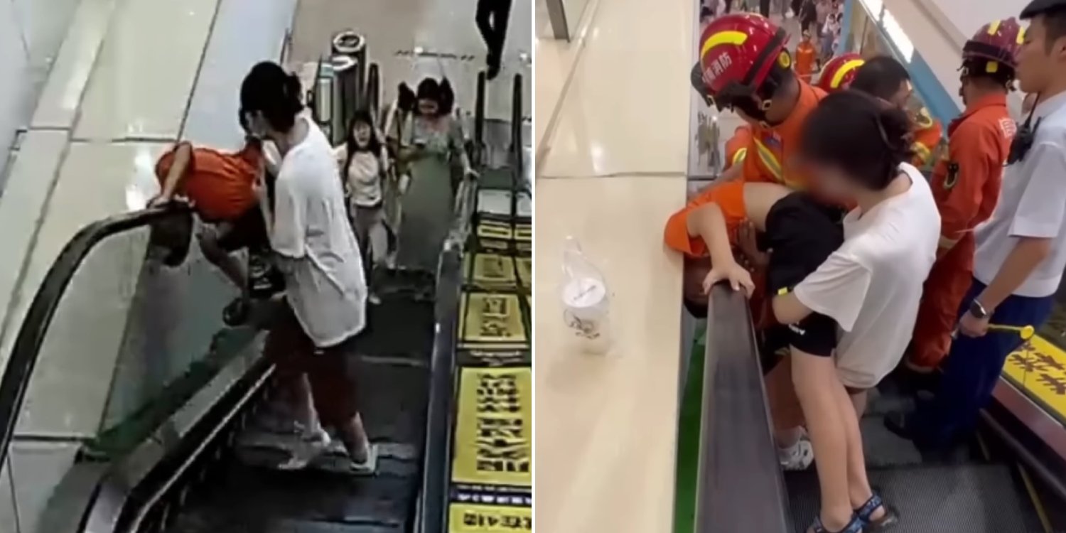 Boy In China Gets Head Stuck Between Escalator & Wall, Quick-Thinking Witness Saves Him