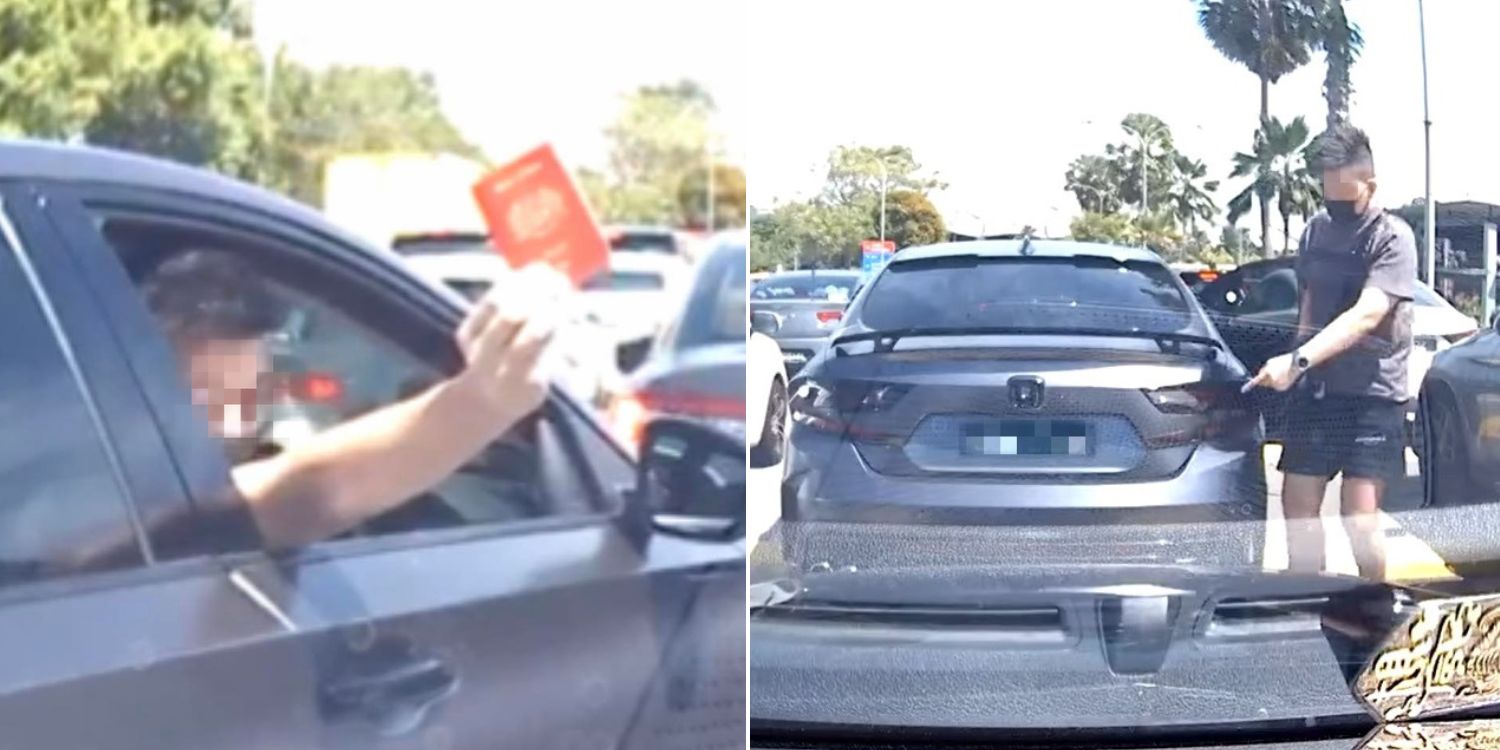 Driver Flashes M'sian Passport At Tuas Second Link, Gestures At Car Behind When Cutting Queue
