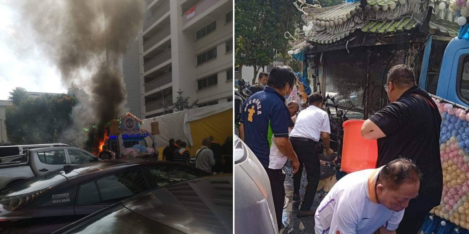 Funeral Hearse Bursts Into Flames In Woodlands, Cause Of Fire Under Investigation