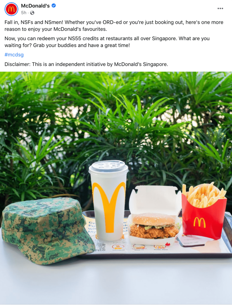 NS55 Credits Can Be Used At McDonald's, Treat Yourself After Booking Out