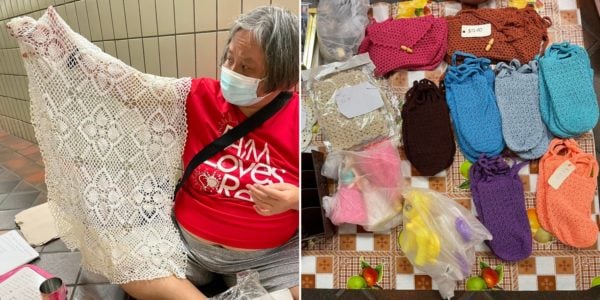 Elderly Artist Sells Crochet Items At Toa Payoh MRT, Cries After 1st Sale In Days