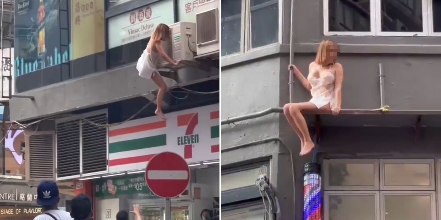 Blonde 'Lady' Climbs Down Hong Kong Building, Later Revealed To Be Male Sex Worker