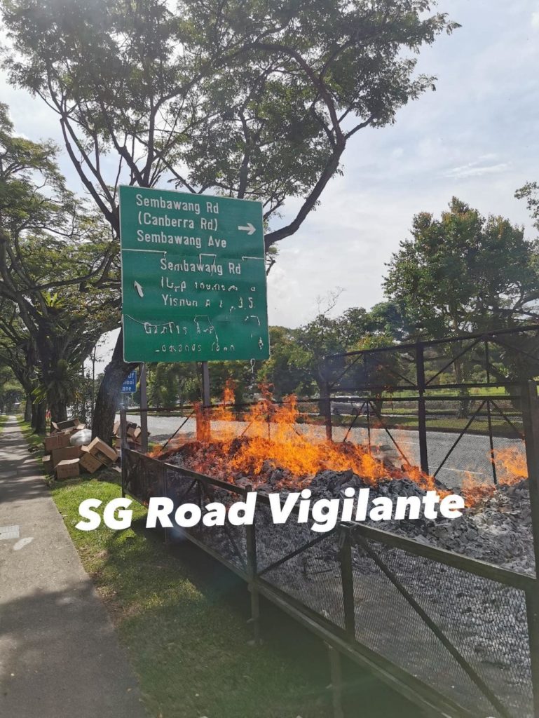 Fire From Joss Paper Cage Melts Yishun Road Sign, LTA Reminds Public To