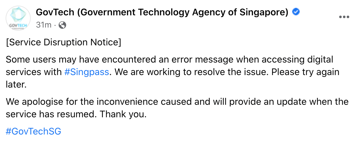 Singpass disruptions