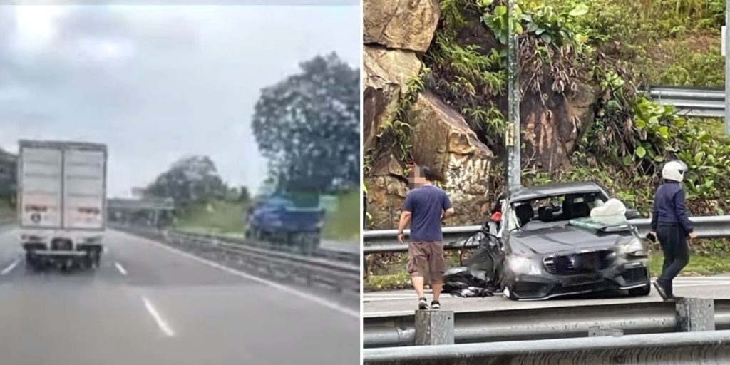 Lorry Goes Against Traffic In M Sia Crashes Into S Pore Registered   Lorry Car Accident Traffic 1024x512 