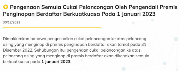 tourism tax exemption malaysia 2022