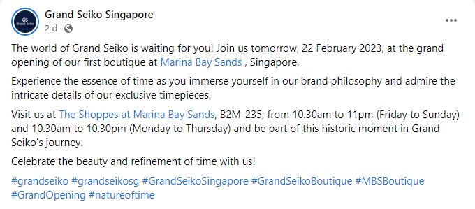 Grand Seiko Boutique Opens At Marina Bay Sands, Admire Timepieces At 1st  Standalone Store