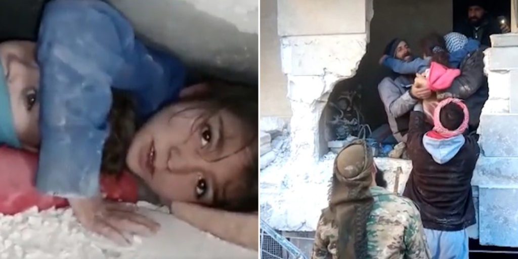 Girl Shields Brother From Earthquake Debris In Syria, Gets Pulled To Safety