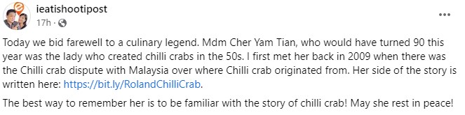 chilli crab inventor passes away