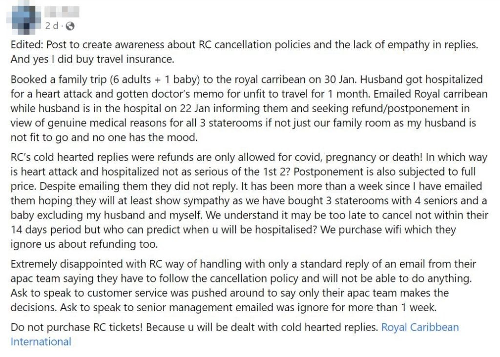 Woman Baffled At Cold Replies From Royal Carribbean After Husband