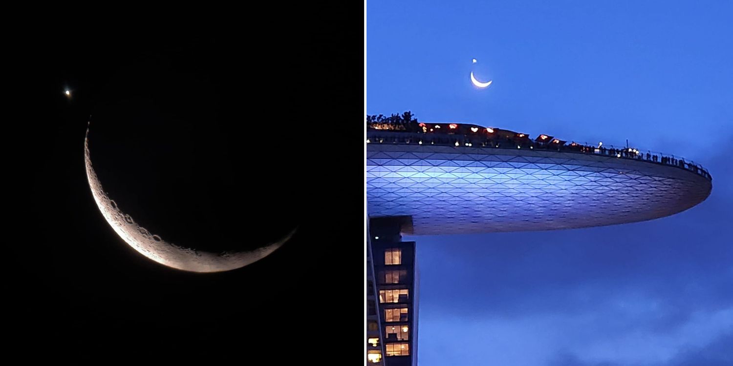 Moon & Venus Conjunction Seen In Night Sky On 24 Mar, S'poreans Share Enthralling Photos