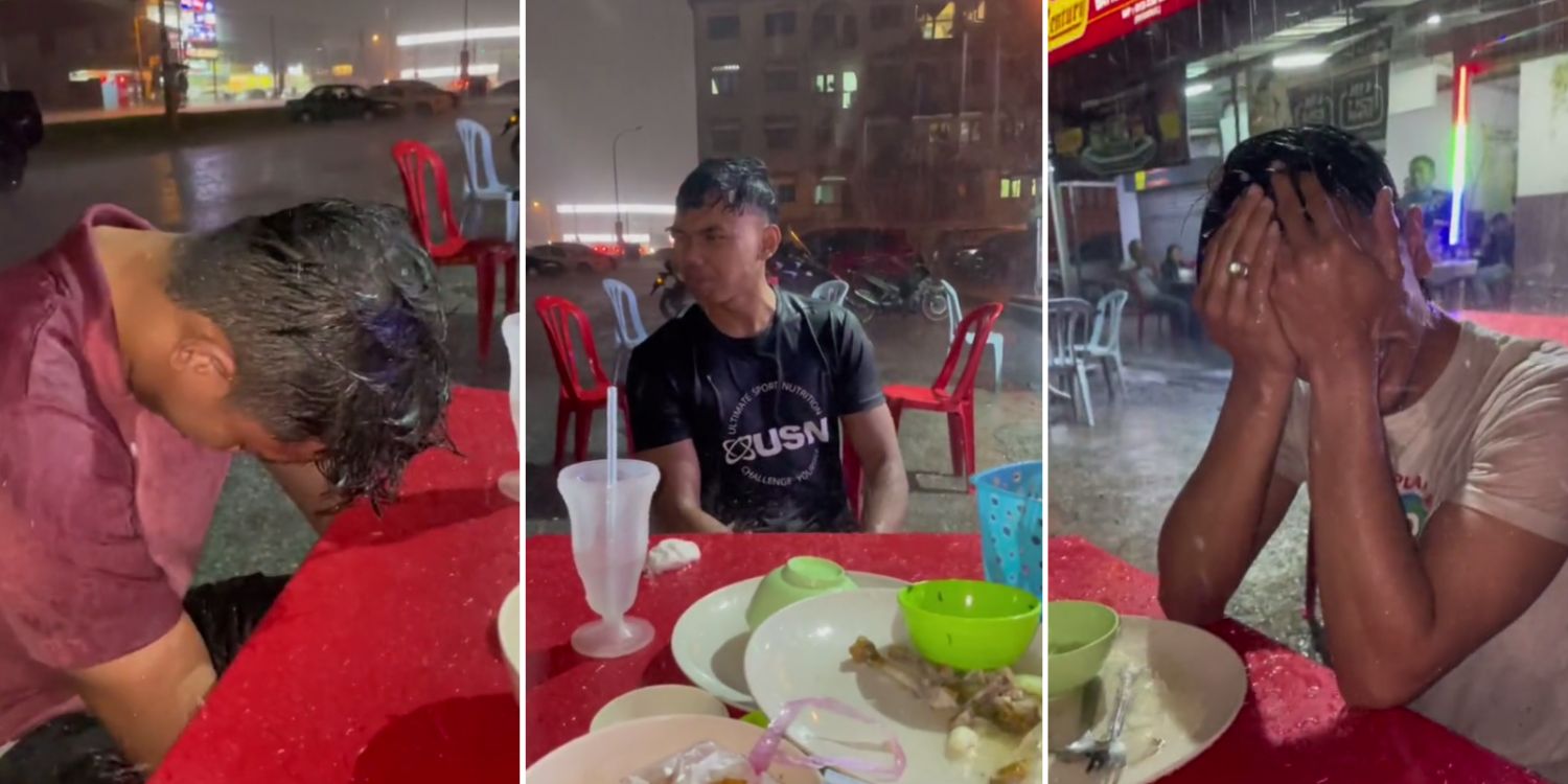 Friends Sit At M'sia Eatery In Pouring Rain, 1st Person To Stand Has To Pay