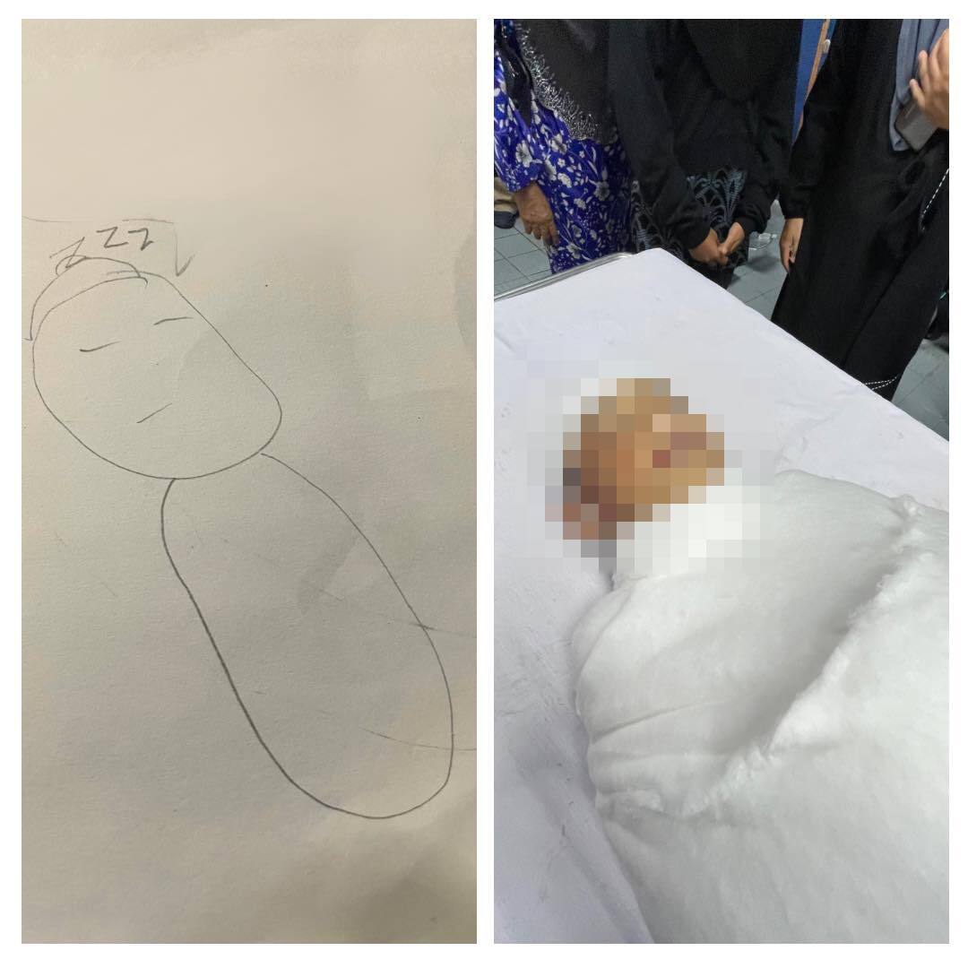 boy drawing sleeping accident