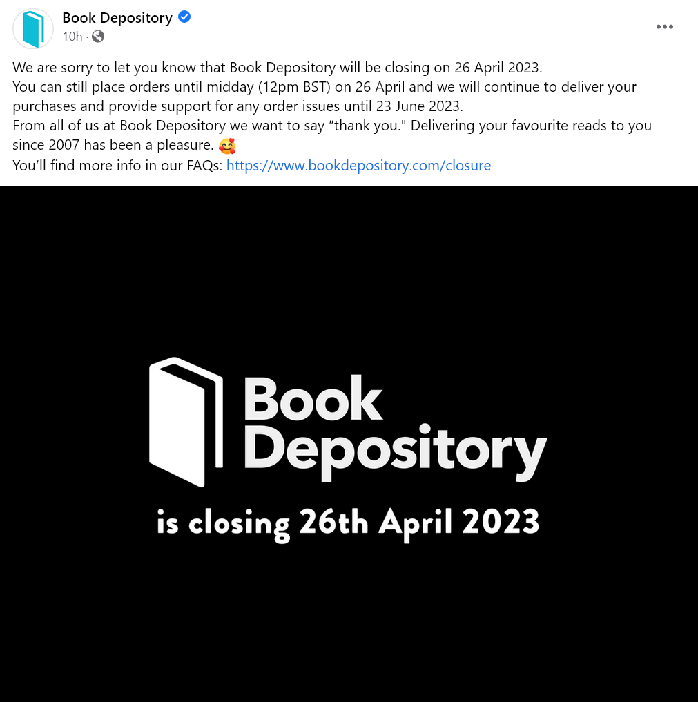 book depository closing