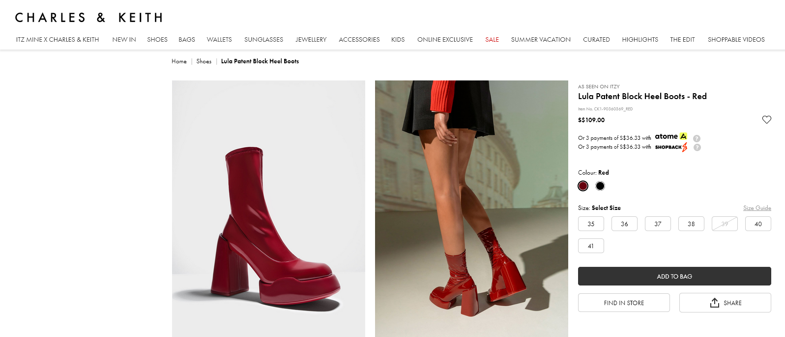 Charles & Keith Women's Lula Patent Block Heel Boots