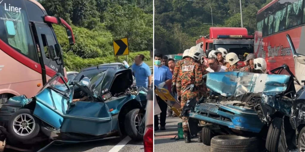 Driver Trapped In Crushed Car After Chain Collision With Bus In M'sia ...