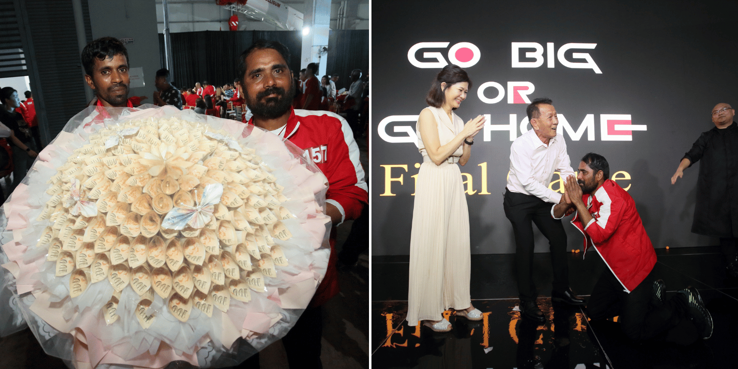 Migrant Worker Wins S$18,888 At Squid Game-Inspired S'pore Company Event, Bows & Cries In Gratitude