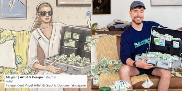 S'porean Artist Among Winners Of Viral MrBeast US$100K Giveaway, Posted Drawing Of Herself With Cash