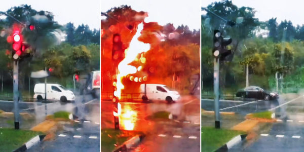 Lightning Strikes Traffic Light In Yishun, Sparks Jokes About Area Being 'Condemned'