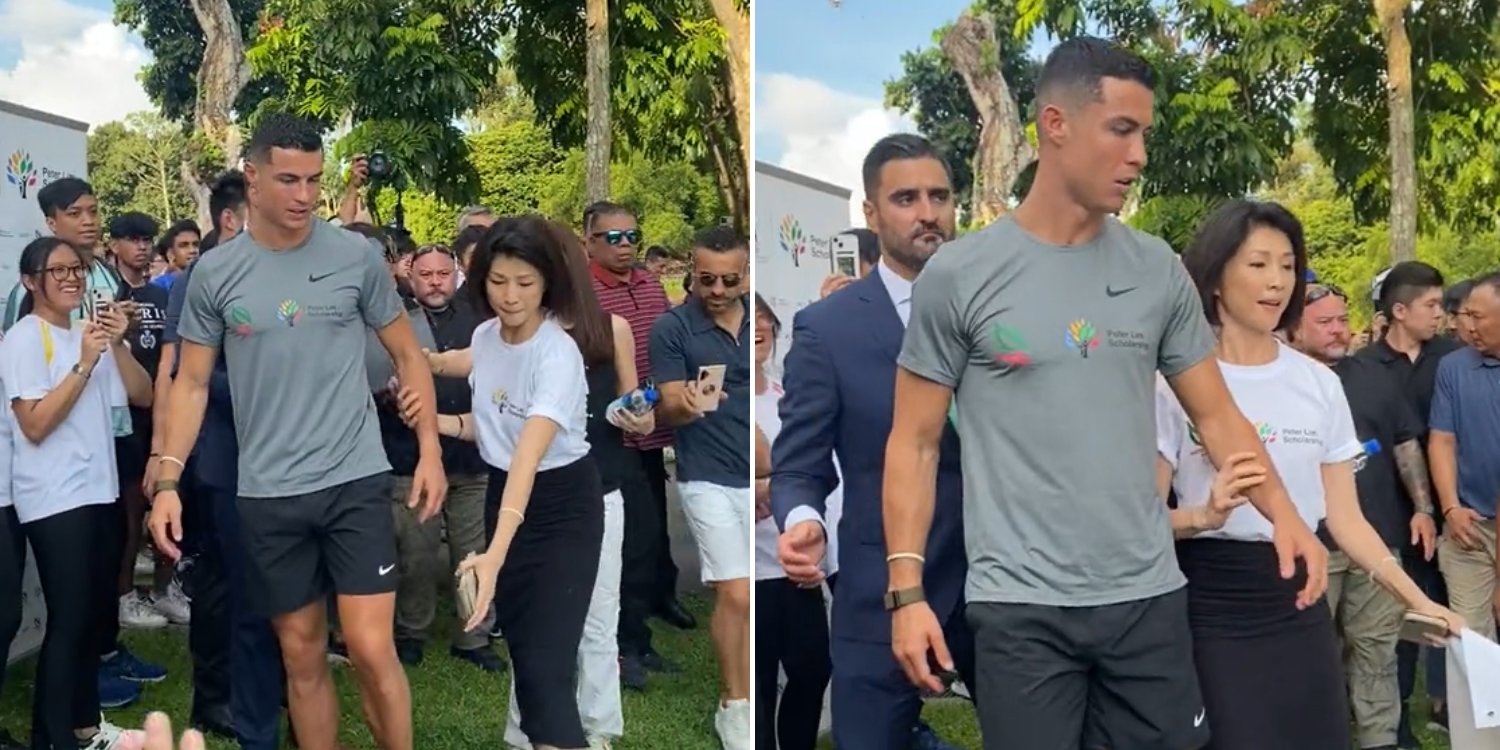 Ronaldo Appears Irritated As 'Auntie' Keeps Touching Him, She's Actually Former S'pore Actress Wong Li Lin